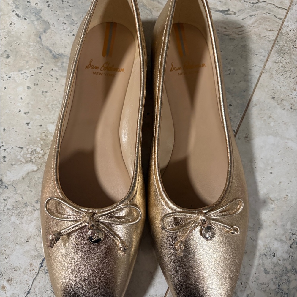 Sam Edelman Metallic Gold Bow Ballet Flats